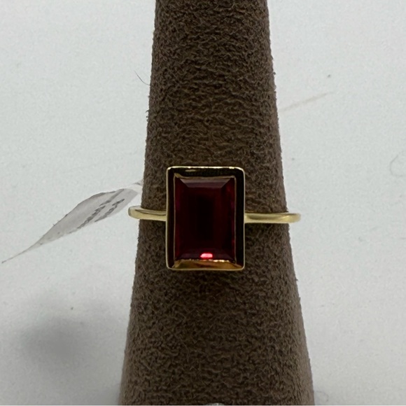 Jewelry - Elegant baguette lab created ruby ring sterling silver 14k gold plated size 8.
